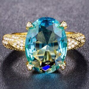 💍 18K Gold Plated Beautiful Blue CZ Women Promise Ring, FB16FA1023
